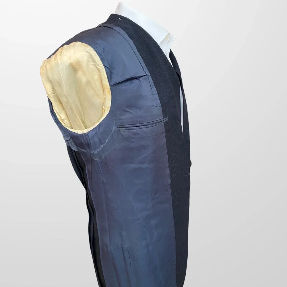 Vtg Hickey Freeman Black Bespoke Wool Sport Coat Mens 42 X‎ Long Suit Blazer